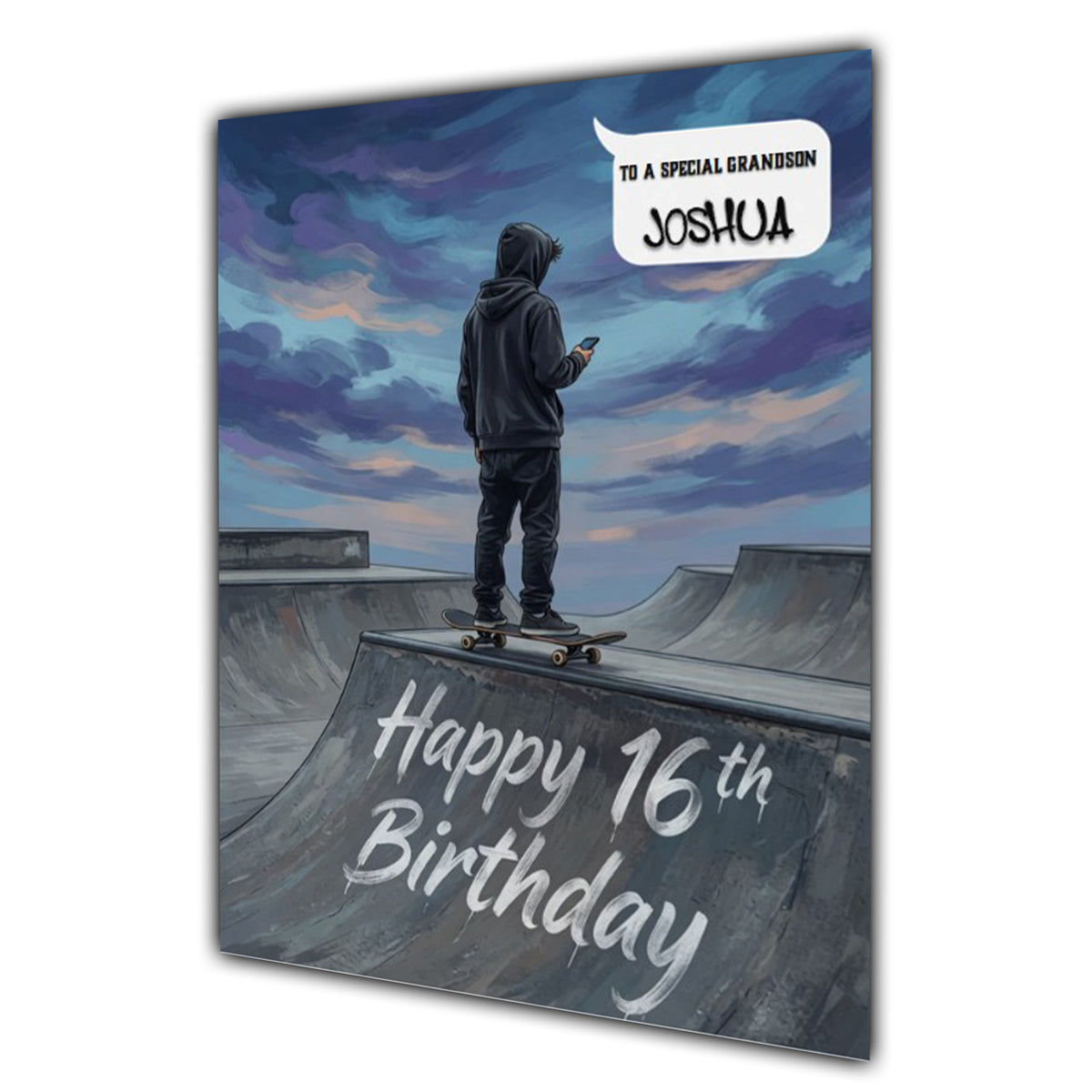 16th Birthday Card Boys Personalised, Son, Grandson, Skateboard,  A5 Size