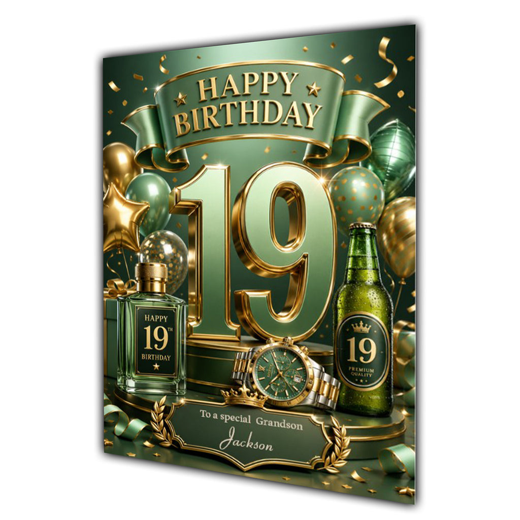 19th Birthday Card Men Personalised, Son, Grandson, Nephew,  A5 Size