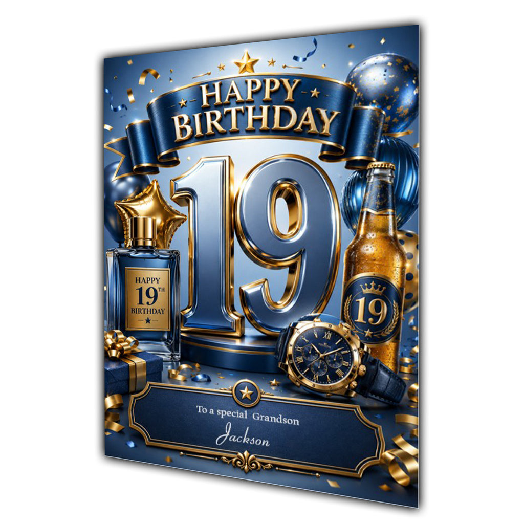 19th Birthday Card Men Personalised, Son, Grandson, Nephew,  A5 Size