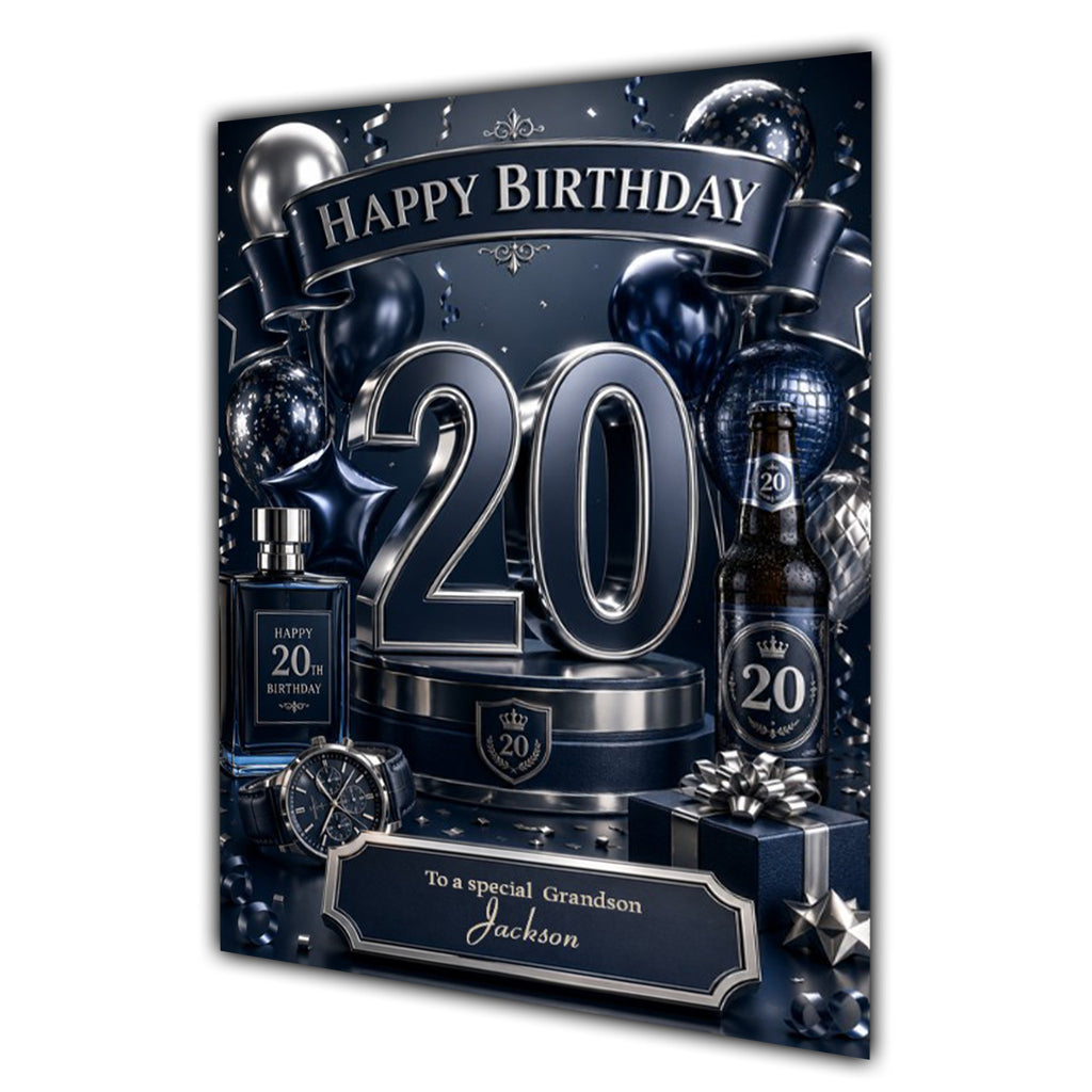 20th Birthday Card Men Personalised, Son, Grandson, Nephew,  A5 Size