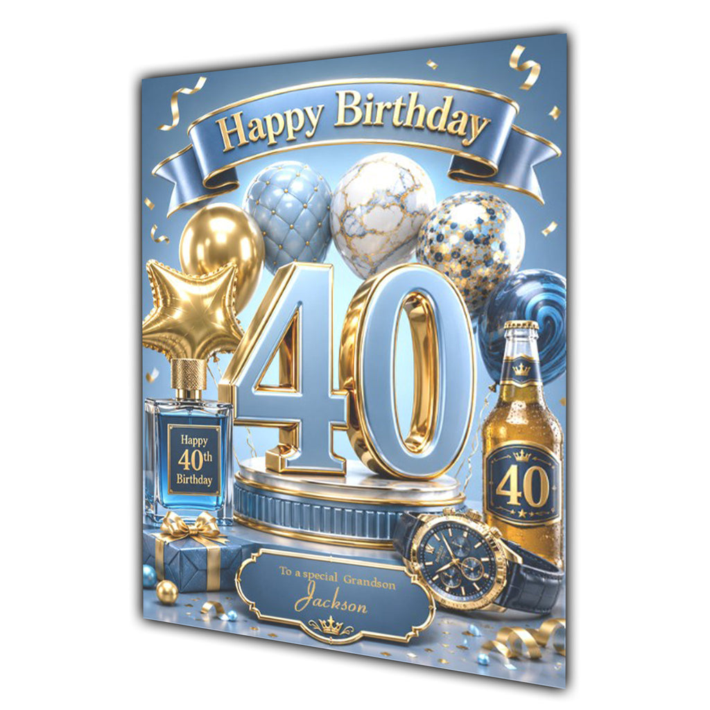 40th Birthday Card Men Personalised, Son, Grandson, Nephew,  A5 Size