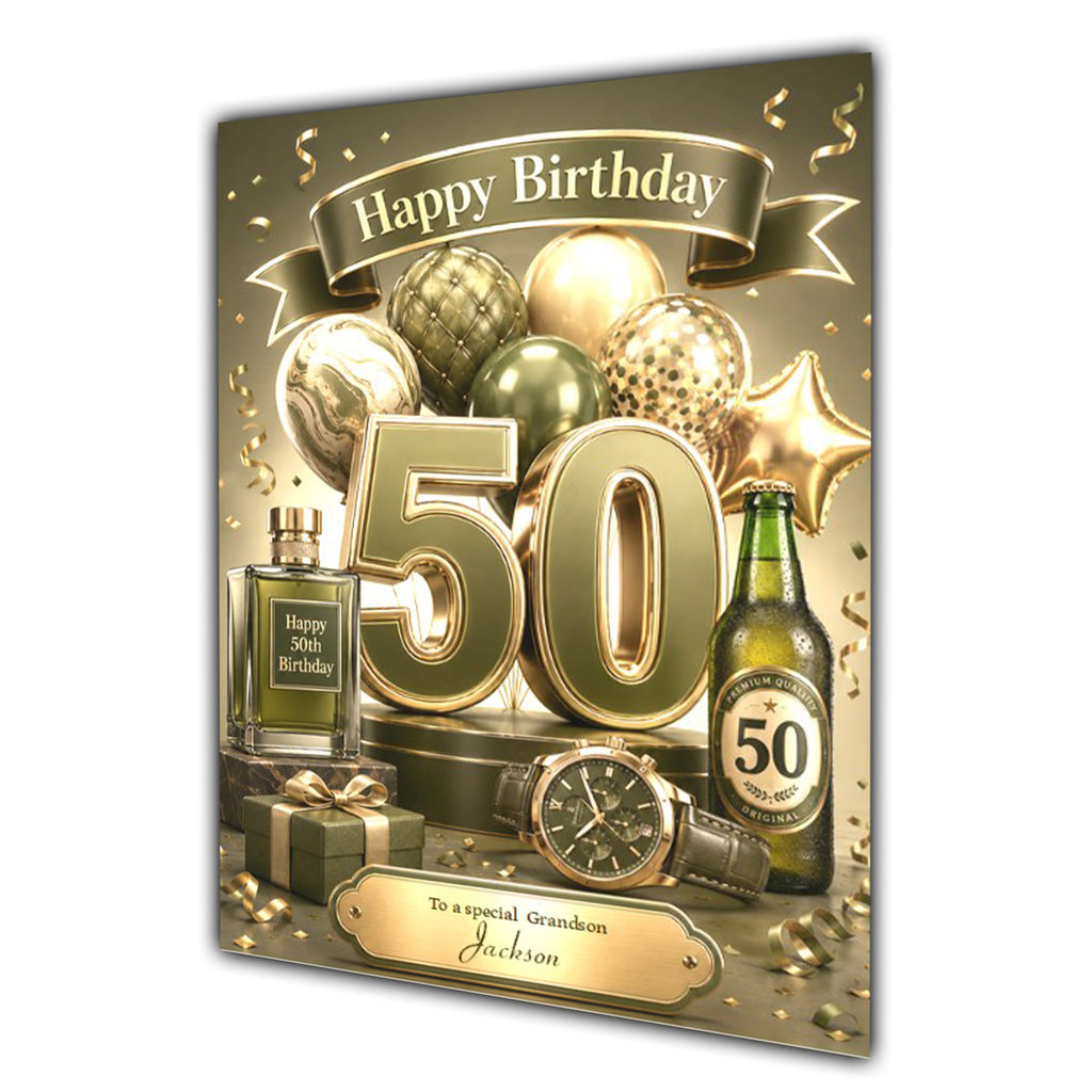 50th Birthday Card Men Personalised, Son, Grandson, Nephew,  A5 Size