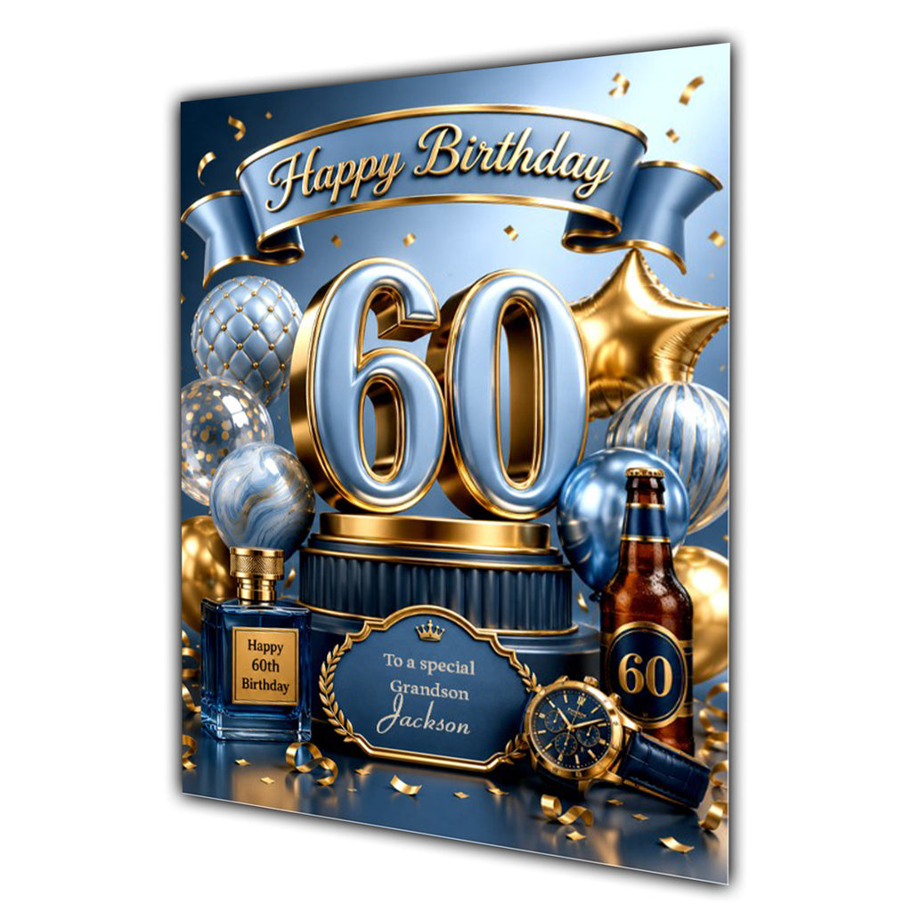 60th Birthday Card Men Personalised, Son, Grandson, Nephew,  A5 Size