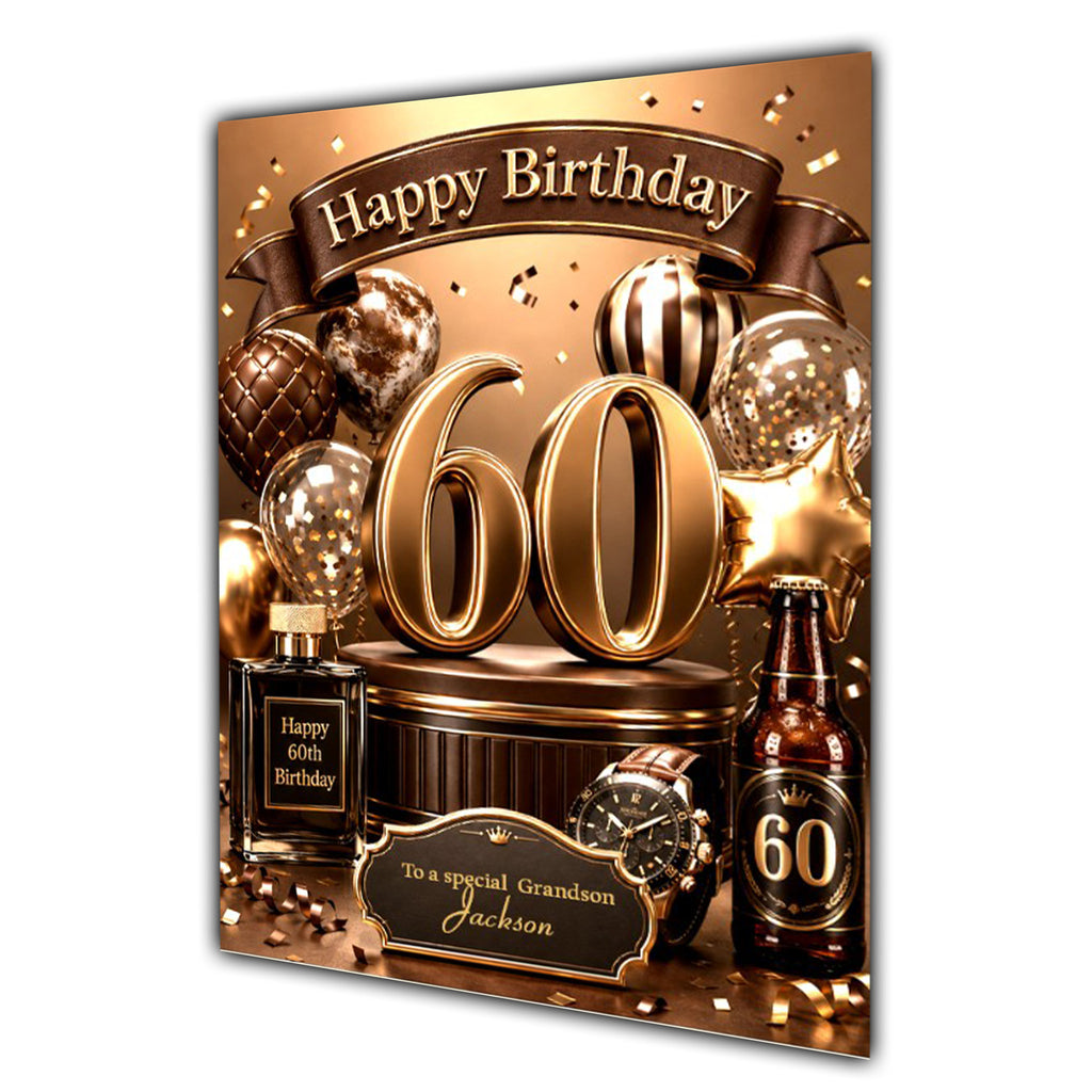 60th Birthday Card Men Personalised, Son, Grandson, Nephew,  A5 Size