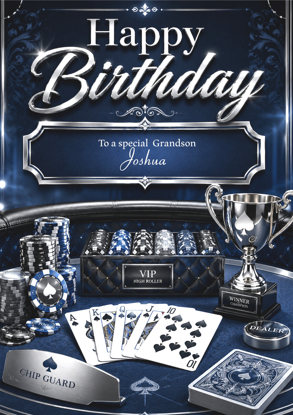 Poker Birthday Card Men Personalised, Son, Grandson, Brother, Dad A5 Size