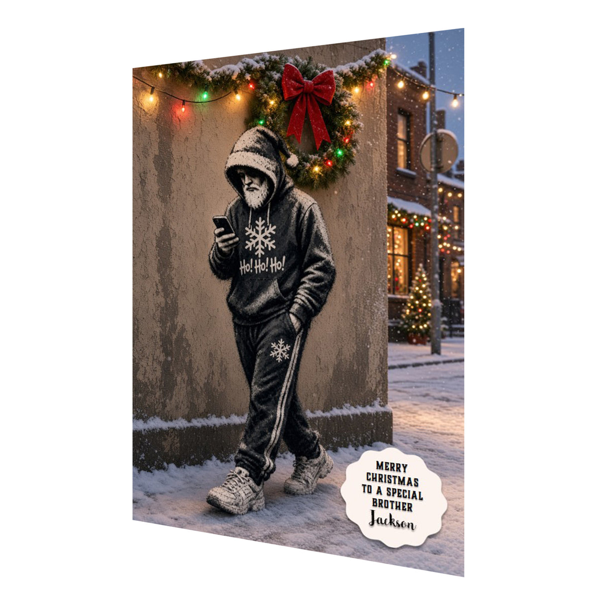 Personalised Christmas Card - Hooded Santa Using a Phone