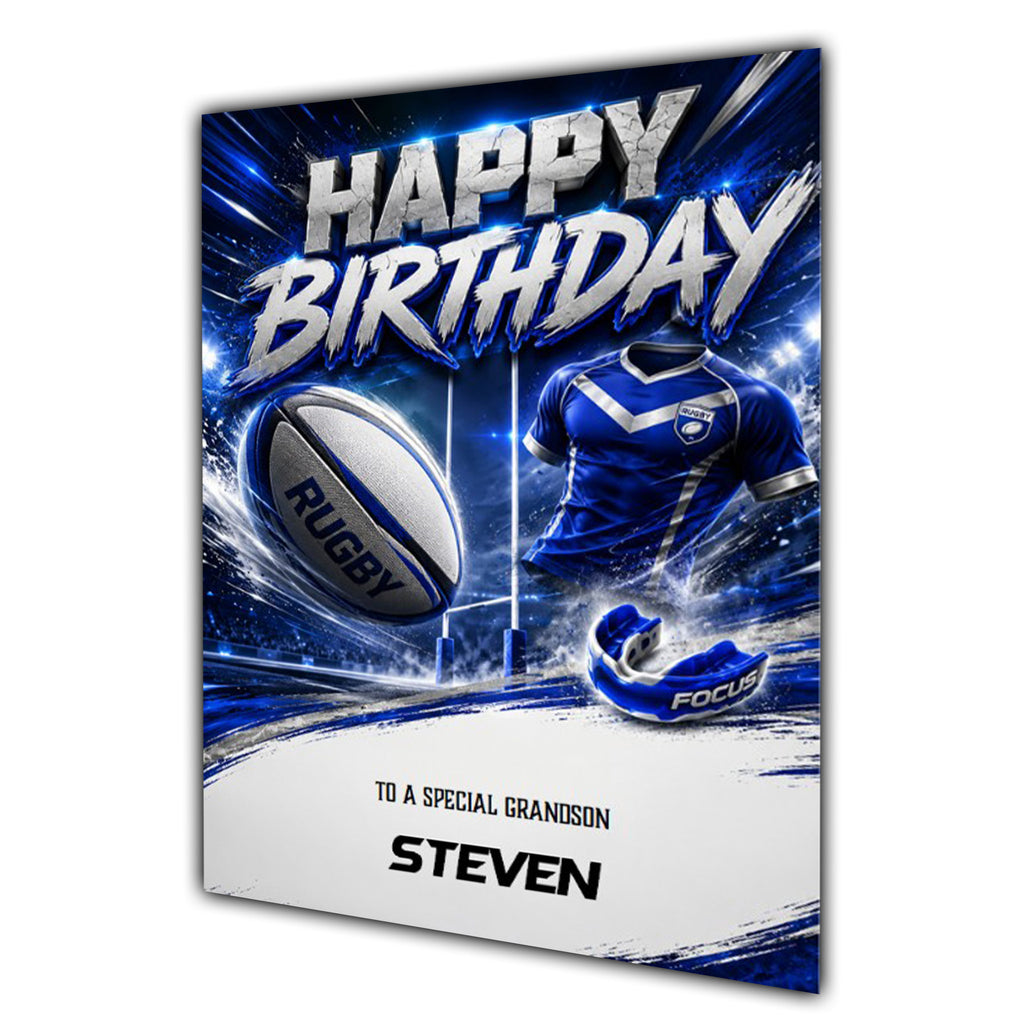Rugby Birthday Card For Men or Boys, Grandson, Son, Nephew, Dad, Uncle, Grandad, Personalised, Male,