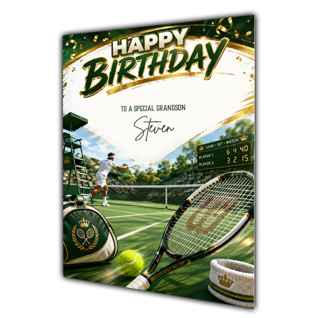 Birthday Card Men Personalised Son Brother Grandson Dad Tennis A5 Size