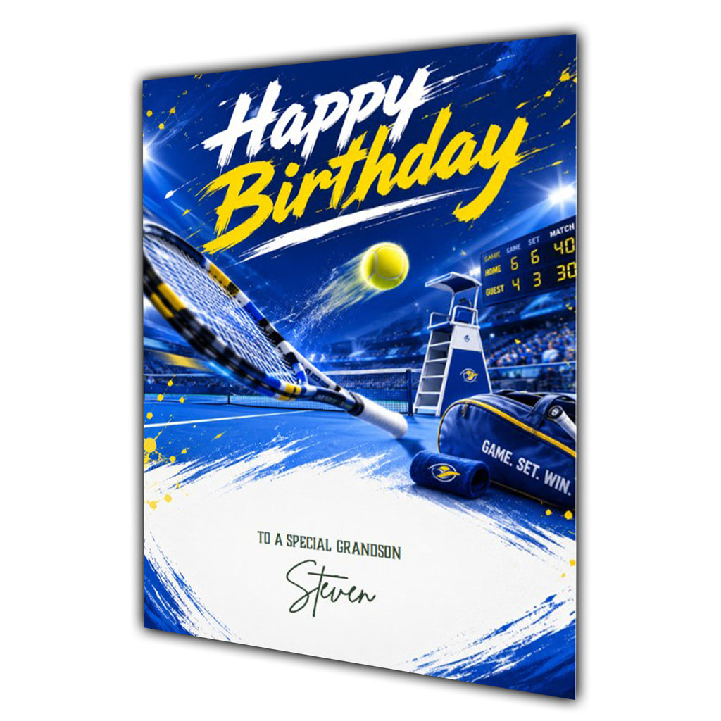 Birthday Card Men Personalised Son Brother Grandson Dad Tennis A5 Size