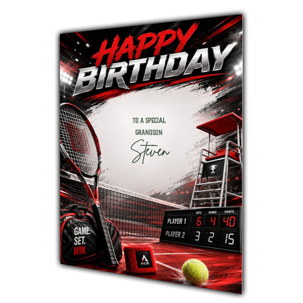 Birthday Card Men Personalised Son Brother Grandson Dad Tennis A5 Size