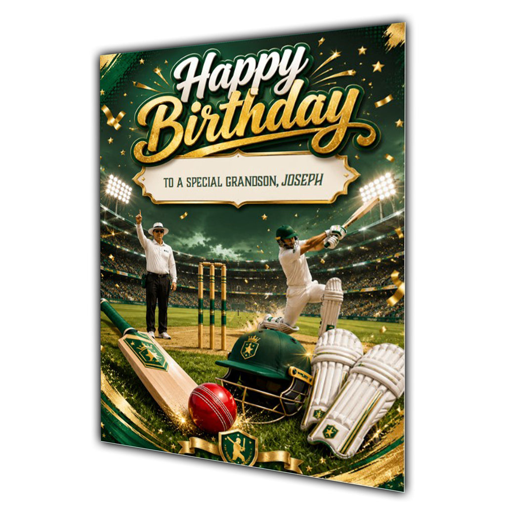 Birthday Card Men Personalised Son Brother Grandson Dad Cricket A5 Size