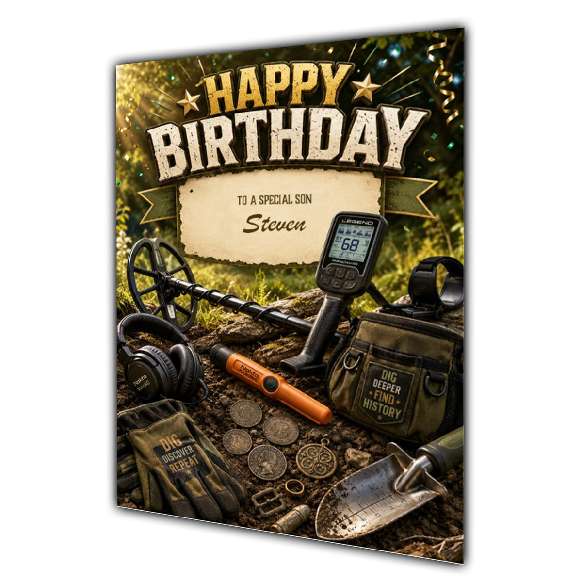 Birthday Card Men Personalised Son Husband Dad Metal Detector A5 Size