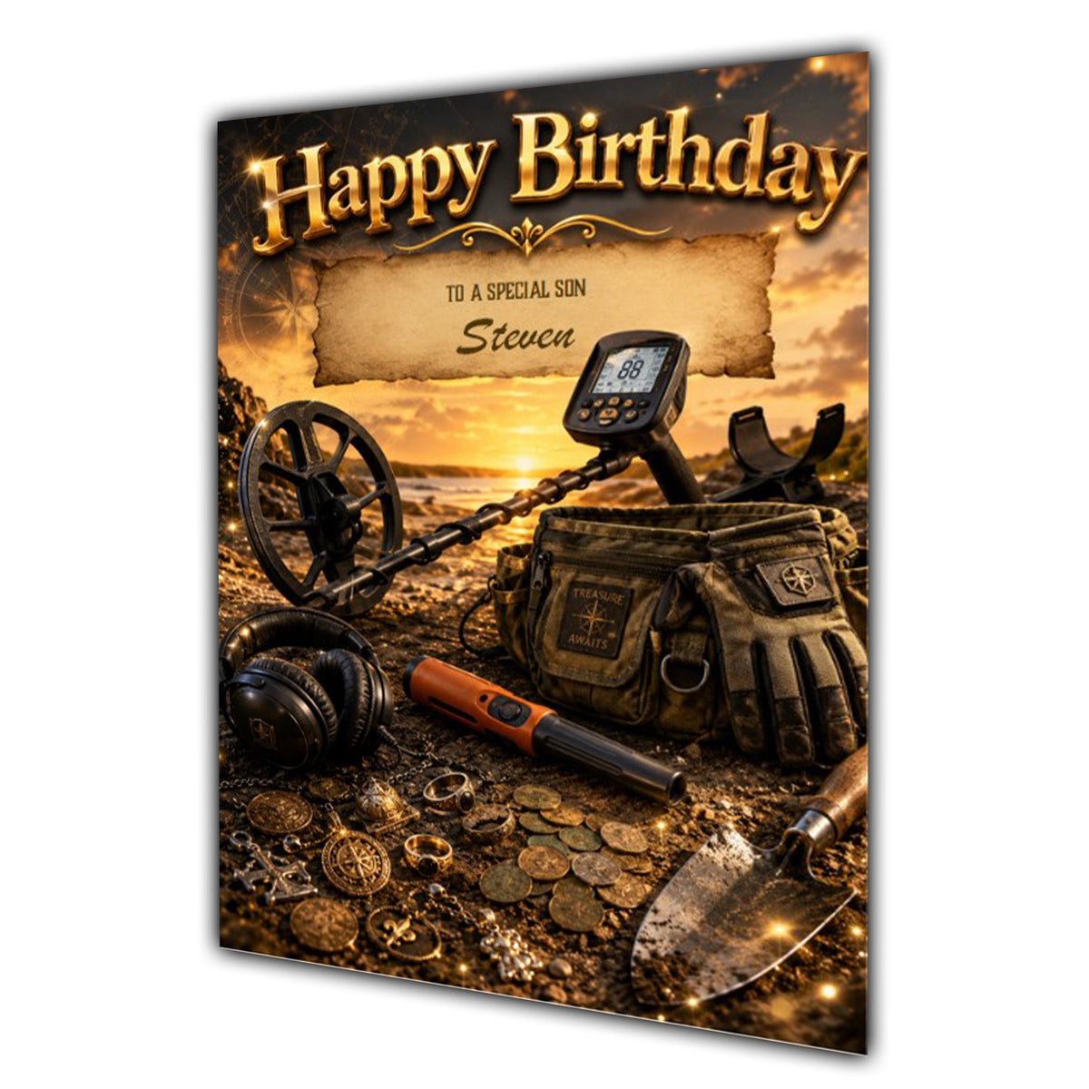 Birthday Card Men Personalised Son Husband Dad Metal Detector A5 Size