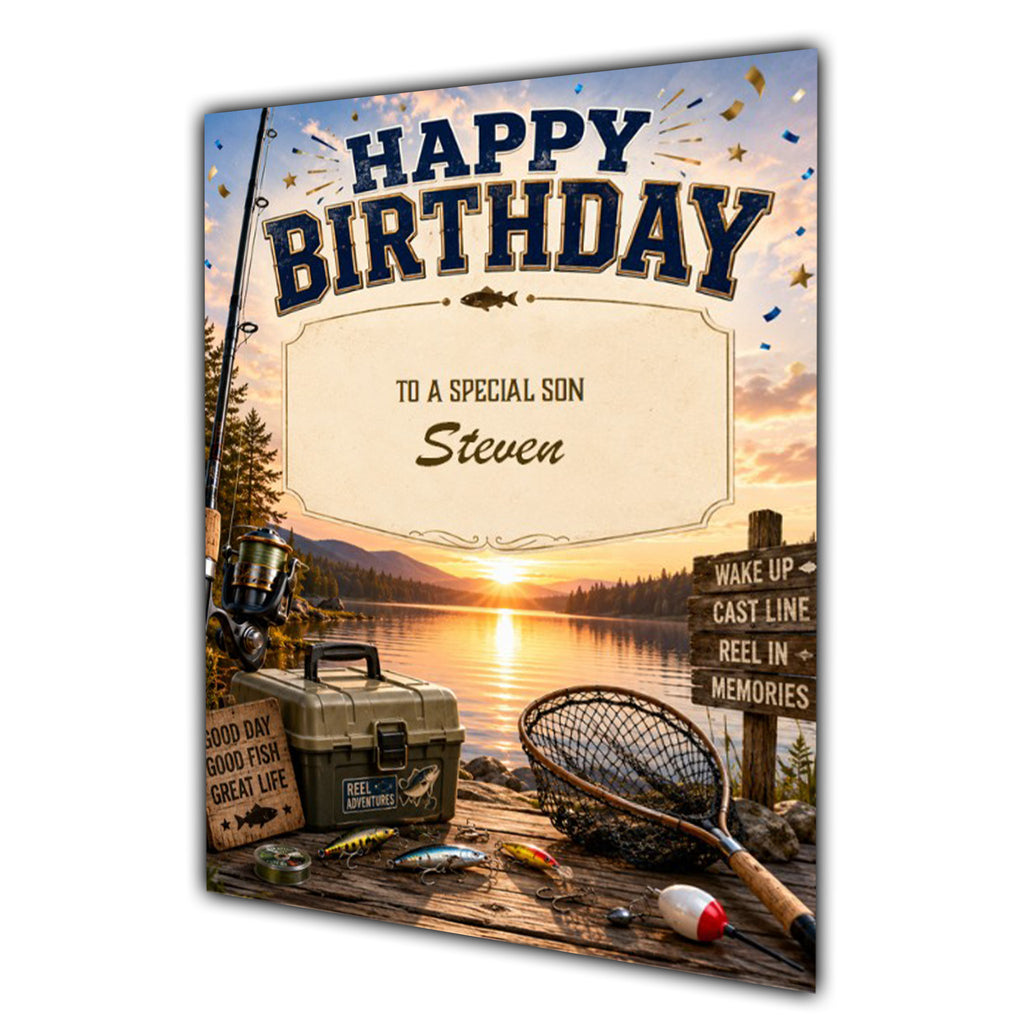 Birthday Card Men Personalised Son Husband Dad Grandson Fishing A5 Size