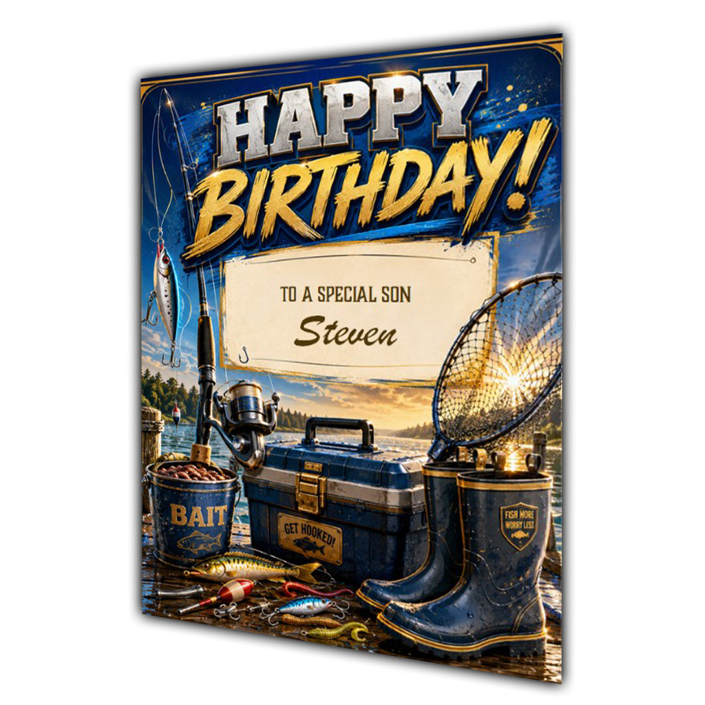 Birthday Card Men Personalised Son Husband Dad Grandson Fishing A5 Size
