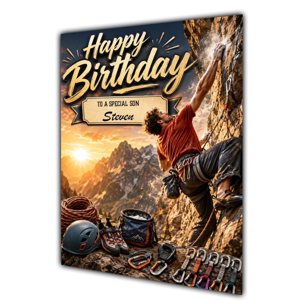 Birthday Card Men Personalised Son Husband Dad Grandson Climbing A5 Size