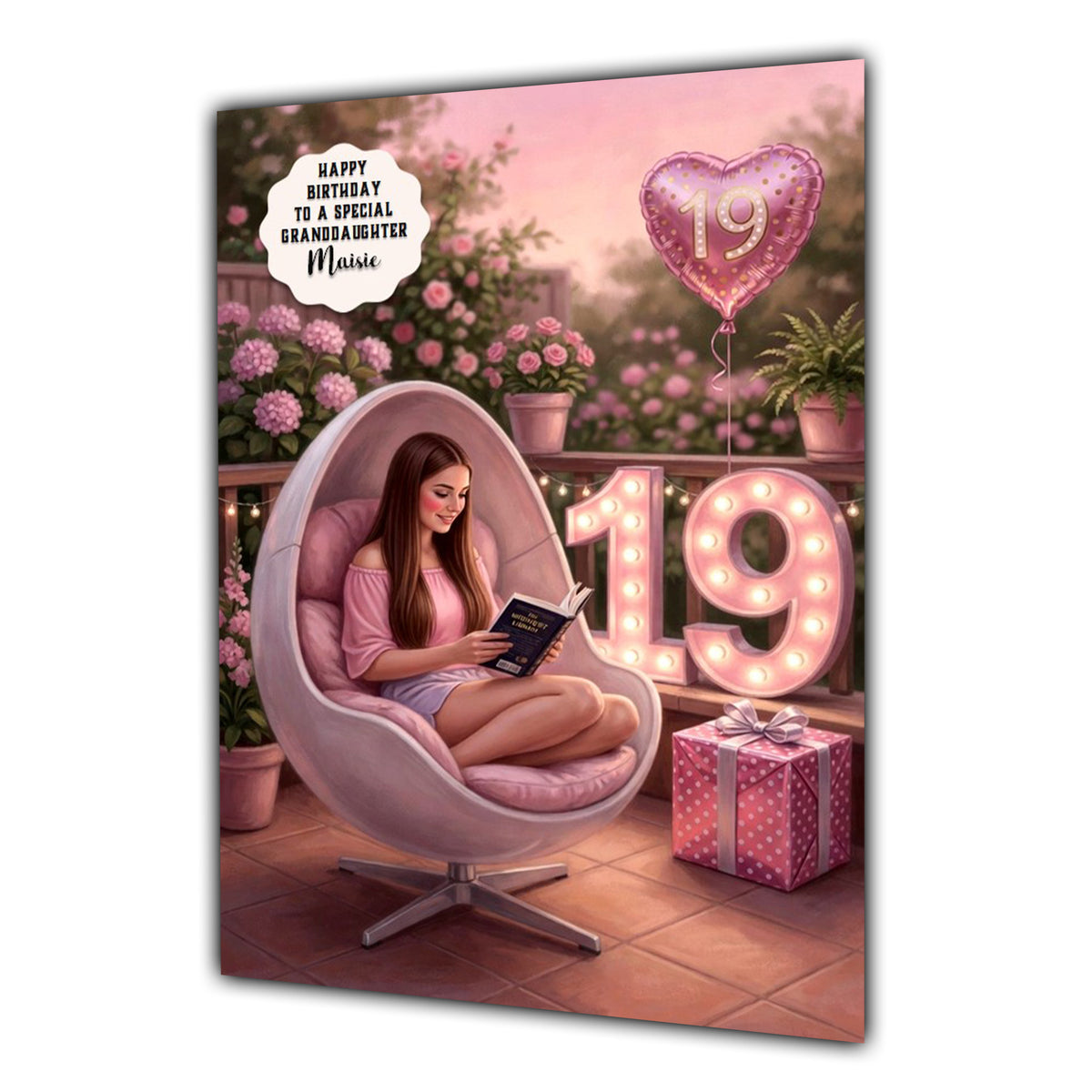 19th Birthday Card Girl, Granddaughter, Daughter, Niece, Large A5 Size