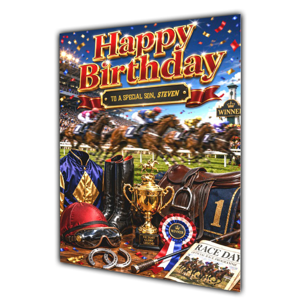 Birthday Card Men Personalised Husband Dad Grandson Horse Racing A5 Size