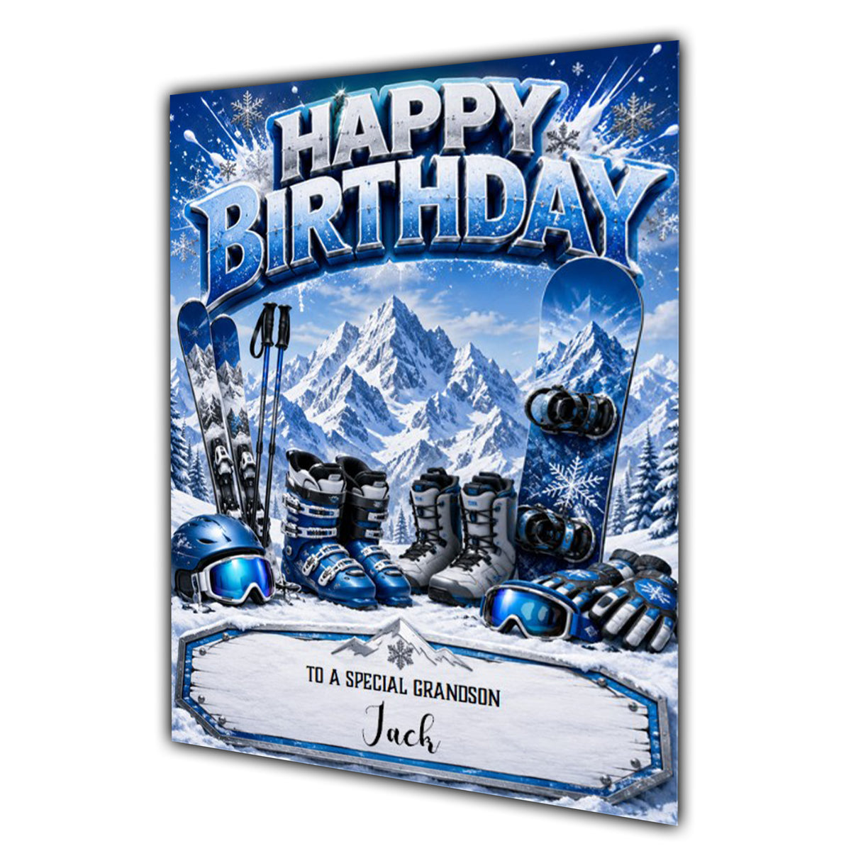 Birthday Card Men Personalised Husband Dad Son Grandson Skiing A5 Size
