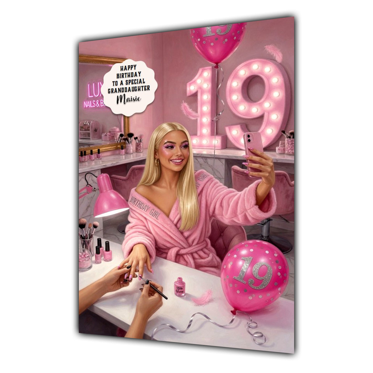 19th Birthday Card Girl, Granddaughter, Daughter, Niece, Large A5 Size