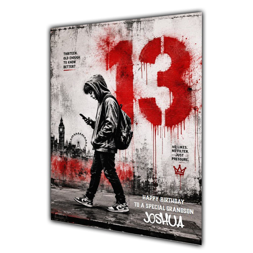 13th Birthday Card For Boys, Grandson, Son, Nephew, Godson, Great, Personalised, Trendy, Modern,