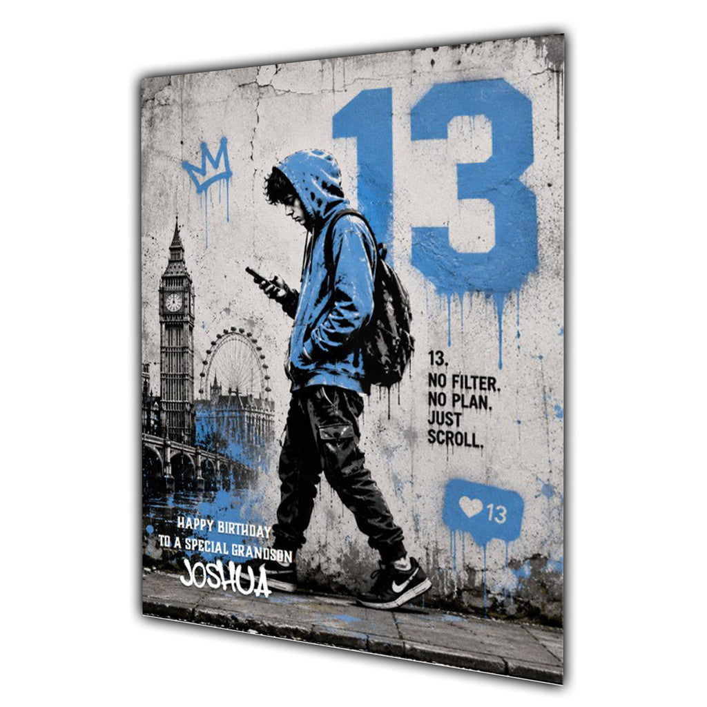 13th Birthday Card For Boys, Grandson, Son, Nephew, Godson, Great, Personalised, Trendy, Modern,