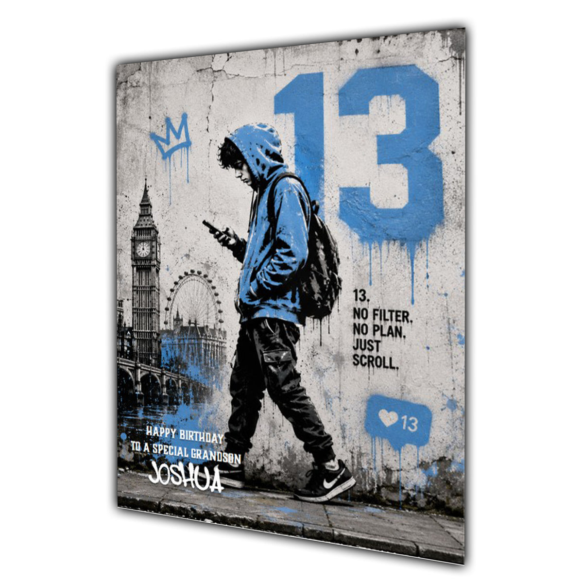 13th Birthday Card For Boys, Grandson, Son, Nephew, Godson, Great, Personalised, Trendy, Modern,