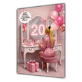 Personalised 20th Birthday Card - Girl at a Dressing Table - Blonde Hair