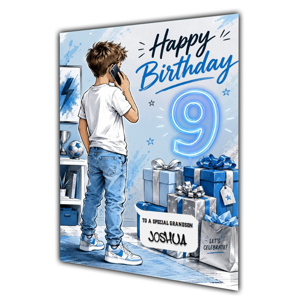 9th Birthday Card for Boys Personalised, Son, Grandson, Nephew,  A5 Size