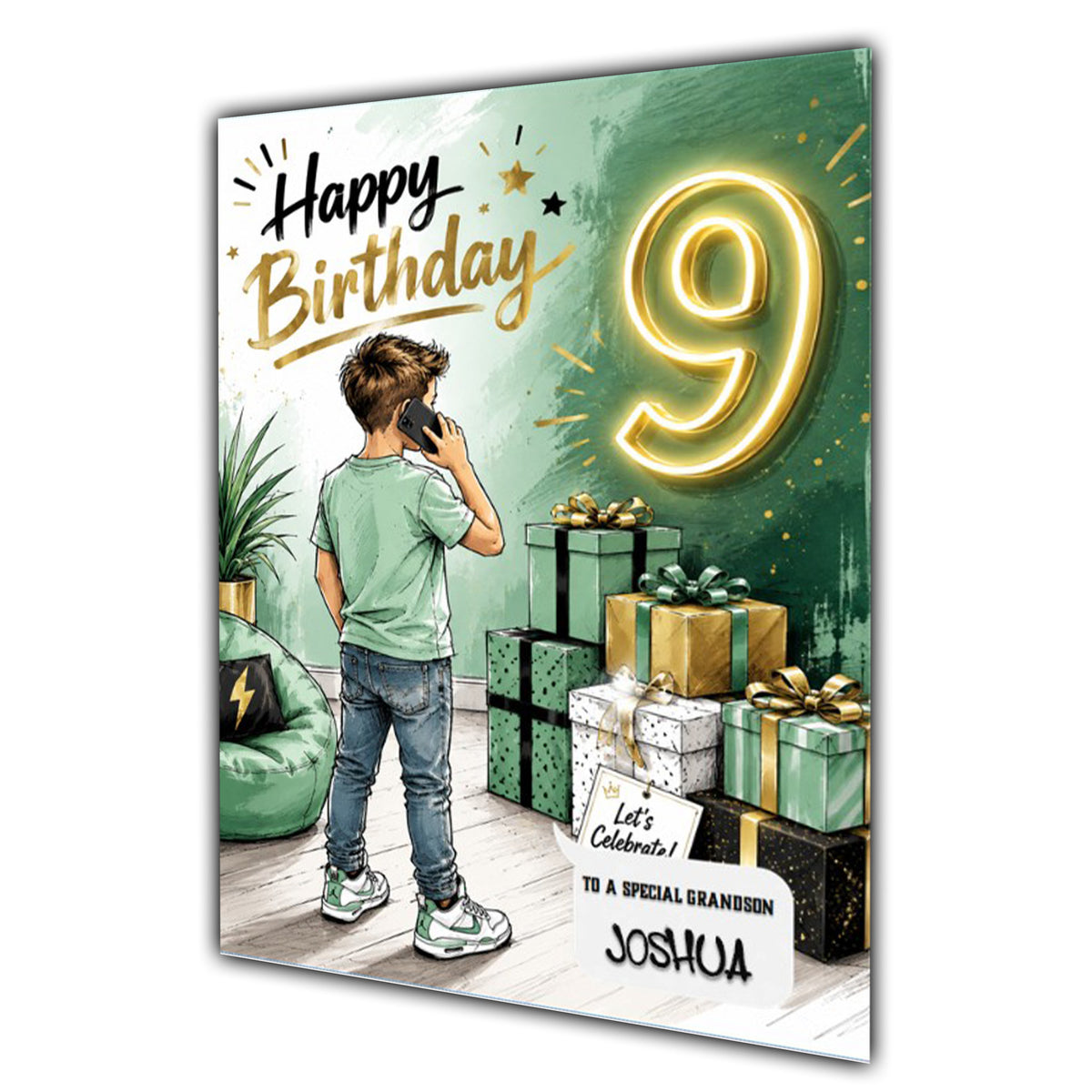 9th Birthday Card for Boys Personalised, Son, Grandson, Nephew,  A5 Size