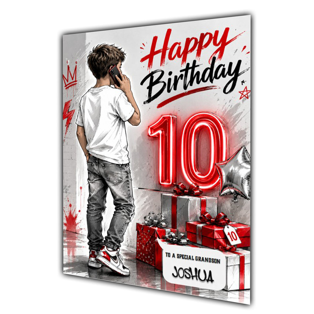 10th Birthday Card for Boys Personalised, Son, Grandson, Nephew,  A5 Size