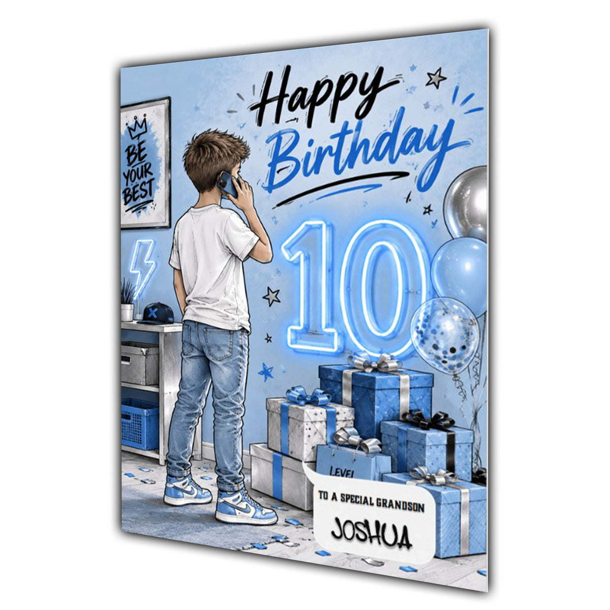 10th Birthday Card for Boys Personalised, Son, Grandson, Nephew,  A5 Size