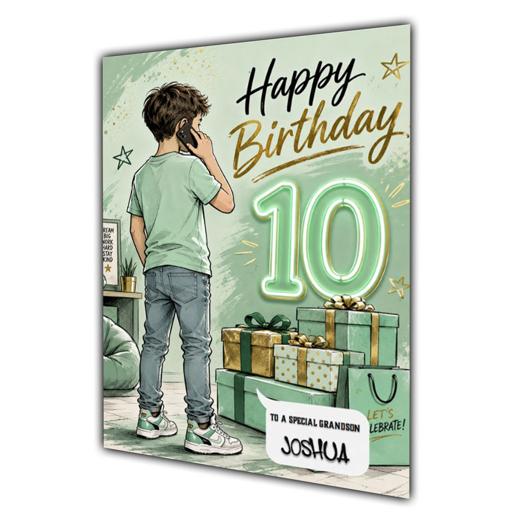 10th Birthday Card for Boys Personalised, Son, Grandson, Nephew,  A5 Size