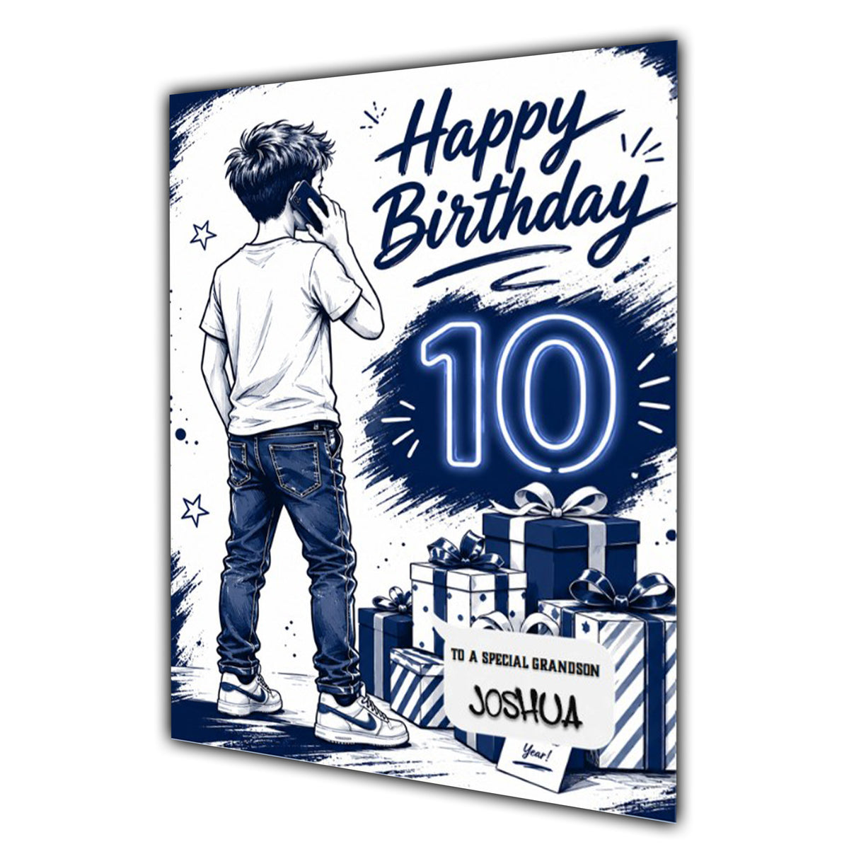 10th Birthday Card for Boys Personalised, Son, Grandson, Nephew,  A5 Size