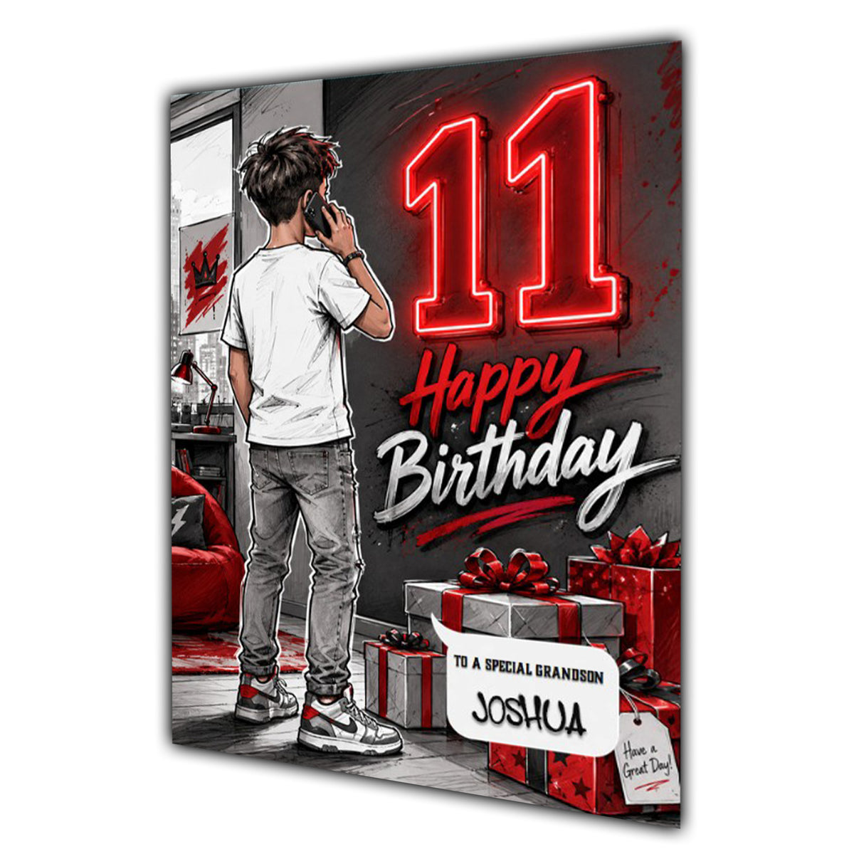 11th Birthday Card for Boys Personalised, Son, Grandson, Nephew,  A5 Size