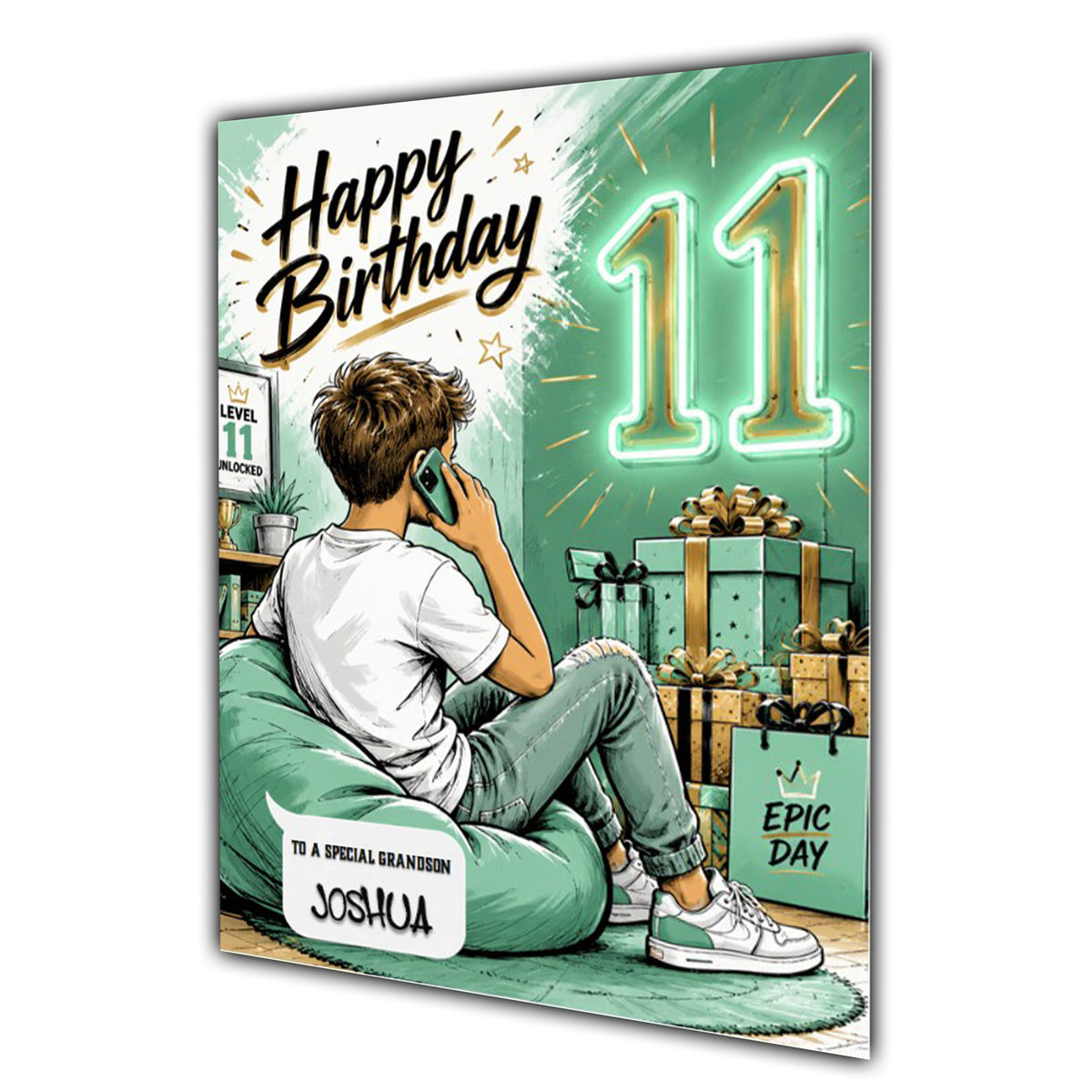 11th Birthday Card for Boys Personalised, Son, Grandson, Nephew,  A5 Size