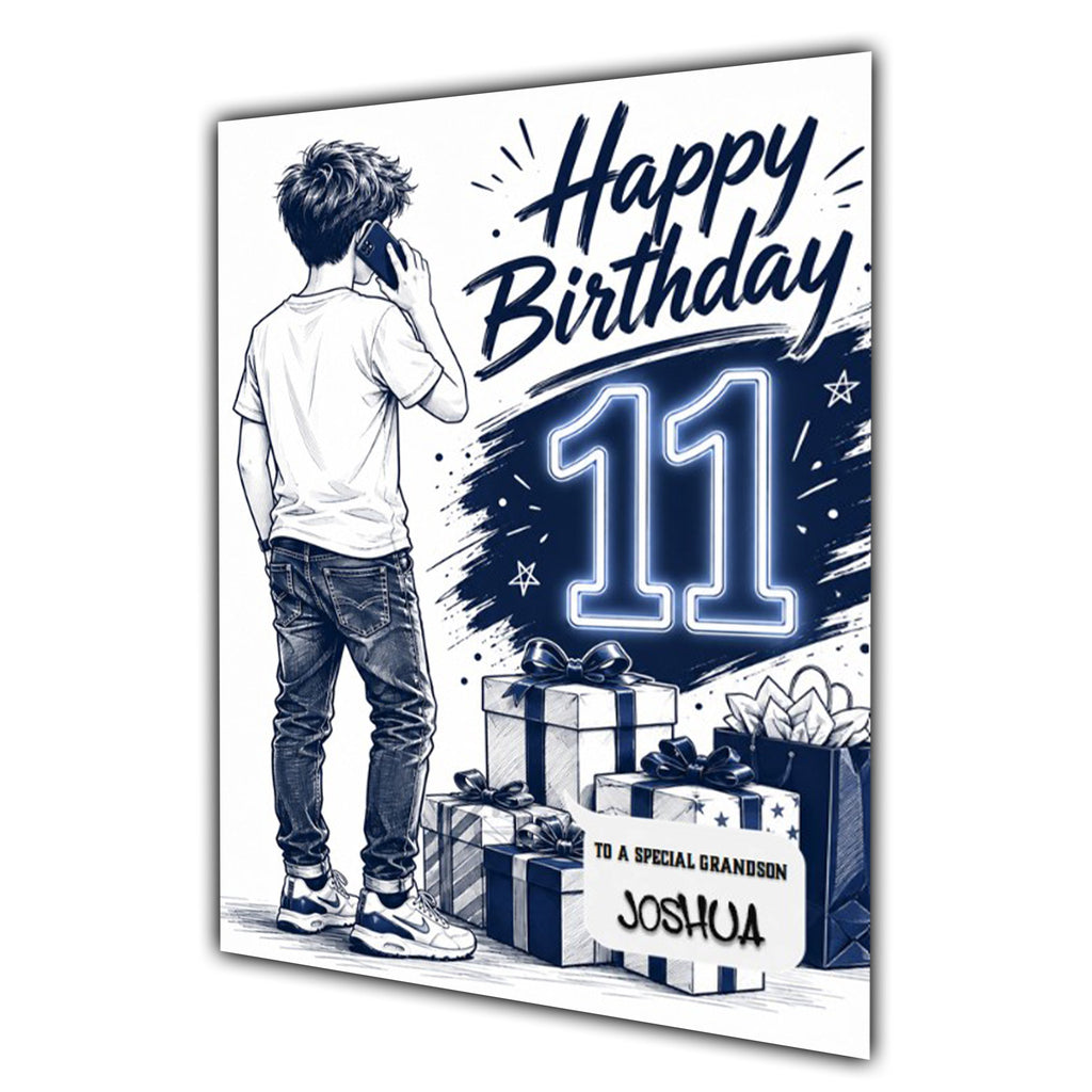 11th Birthday Card for Boys Personalised, Son, Grandson, Nephew,  A5 Size