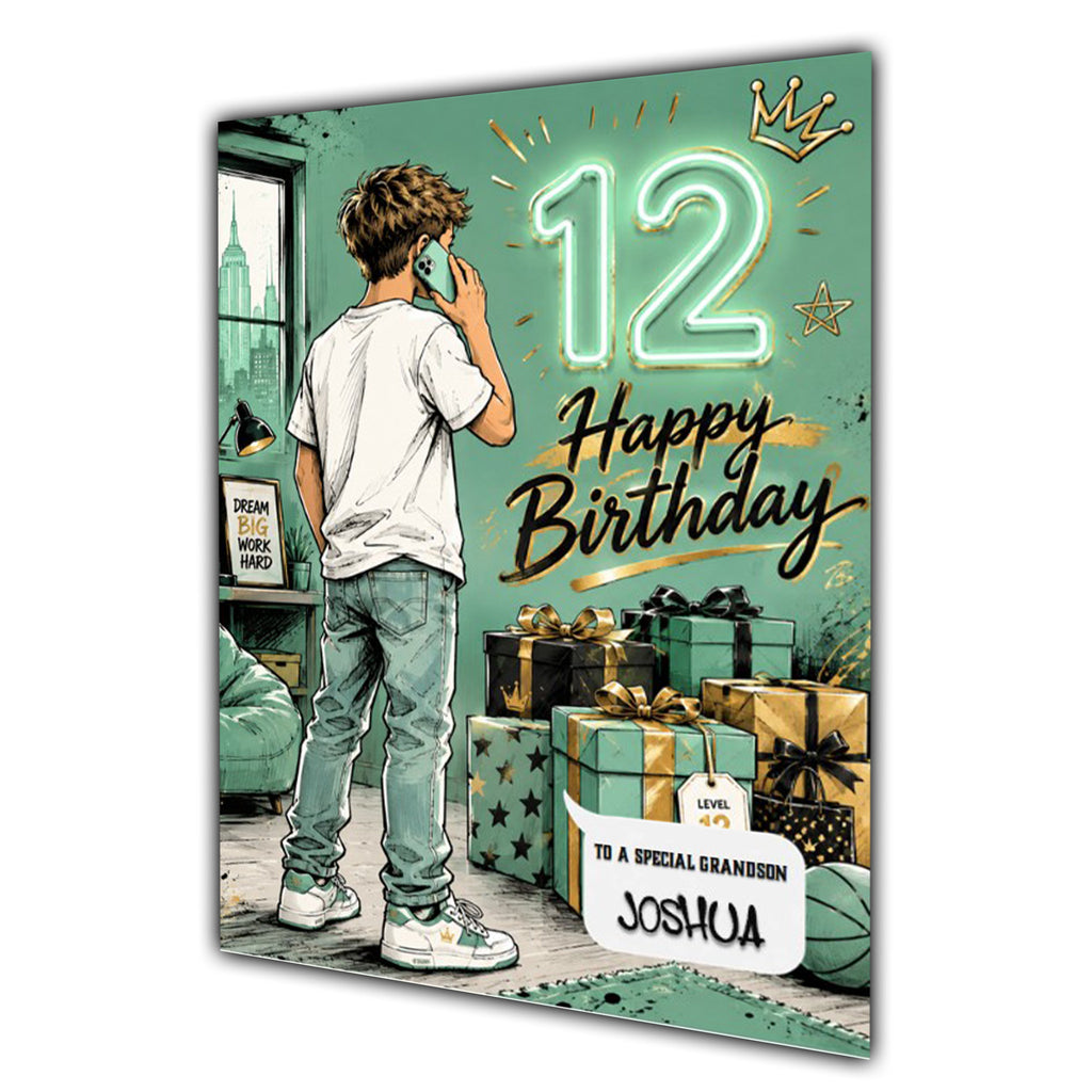 12th Birthday Card for Boys Personalised, Son, Grandson, Nephew,  A5 Size