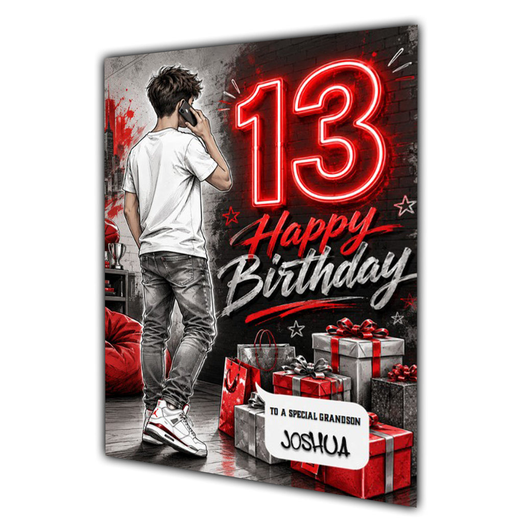 13th Birthday Card for Boys Personalised, Son, Grandson, Nephew,  A5 Size