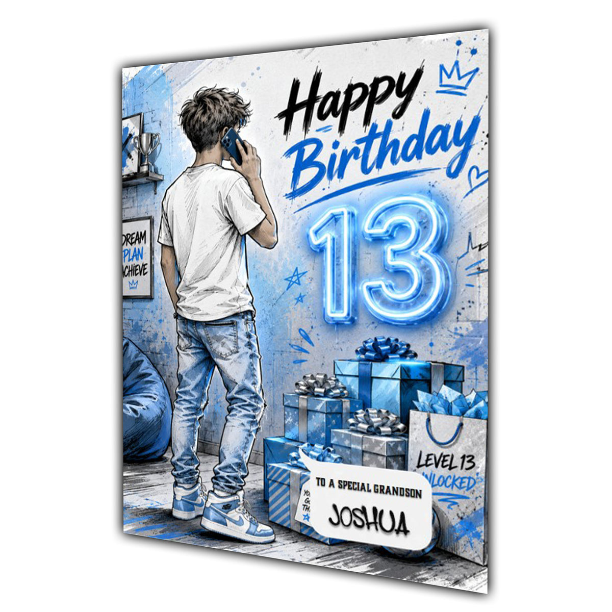 13th Birthday Card for Boys Personalised, Son, Grandson, Nephew,  A5 Size
