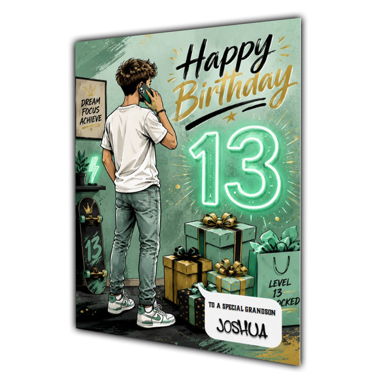 13th Birthday Card for Boys Personalised, Son, Grandson, Nephew,  A5 Size