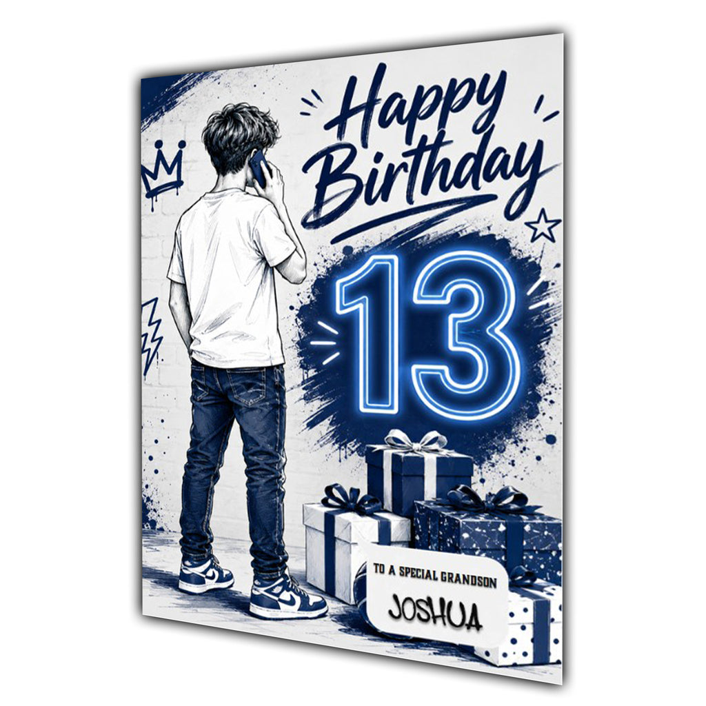13th Birthday Card for Boys Personalised, Son, Grandson, Nephew,  A5 Size