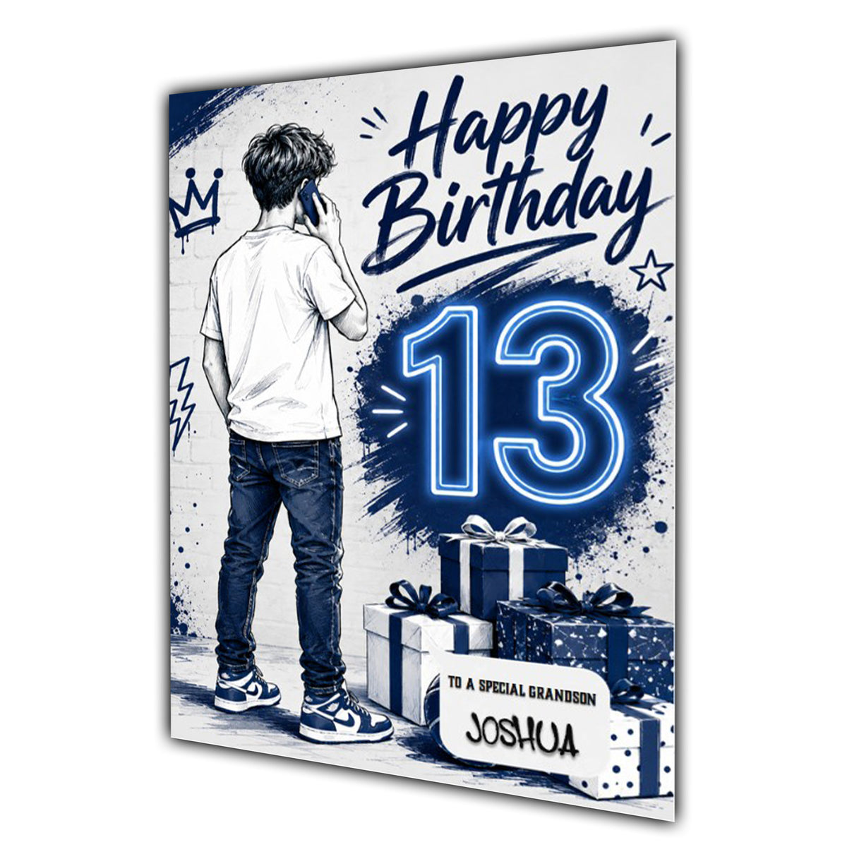 13th Birthday Card for Boys Personalised, Son, Grandson, Nephew,  A5 Size