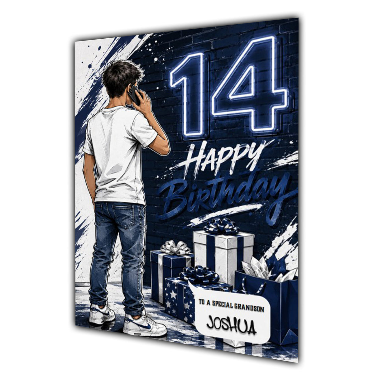14th Birthday Card for Boys Personalised, Son, Grandson, Nephew,  A5 Size