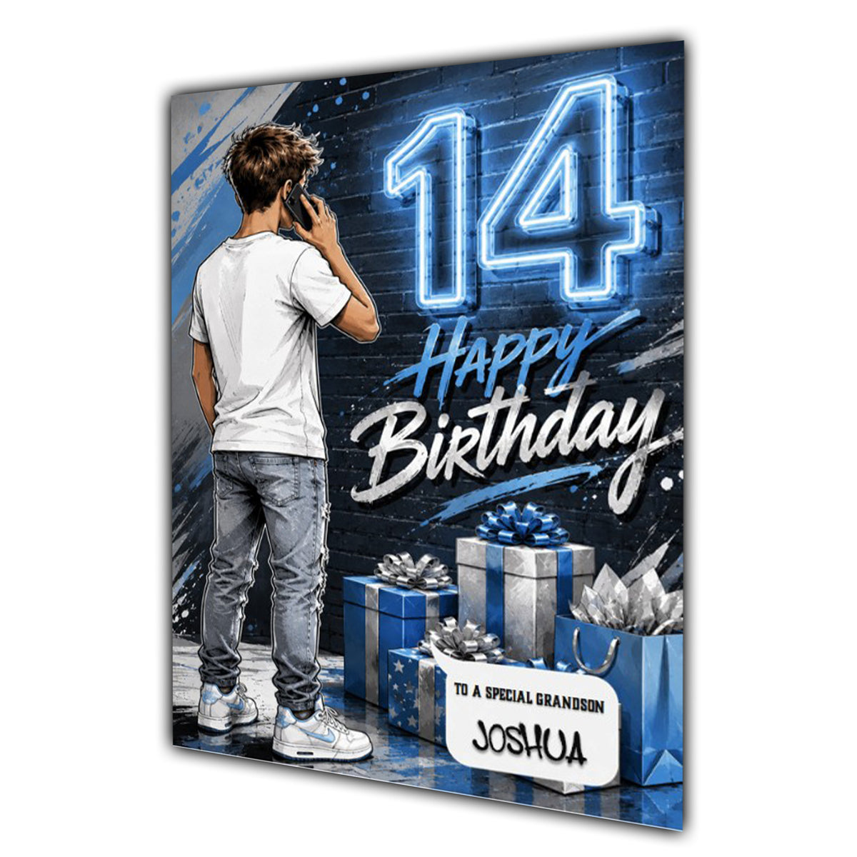 14th Birthday Card for Boys Personalised, Son, Grandson, Nephew,  A5 Size