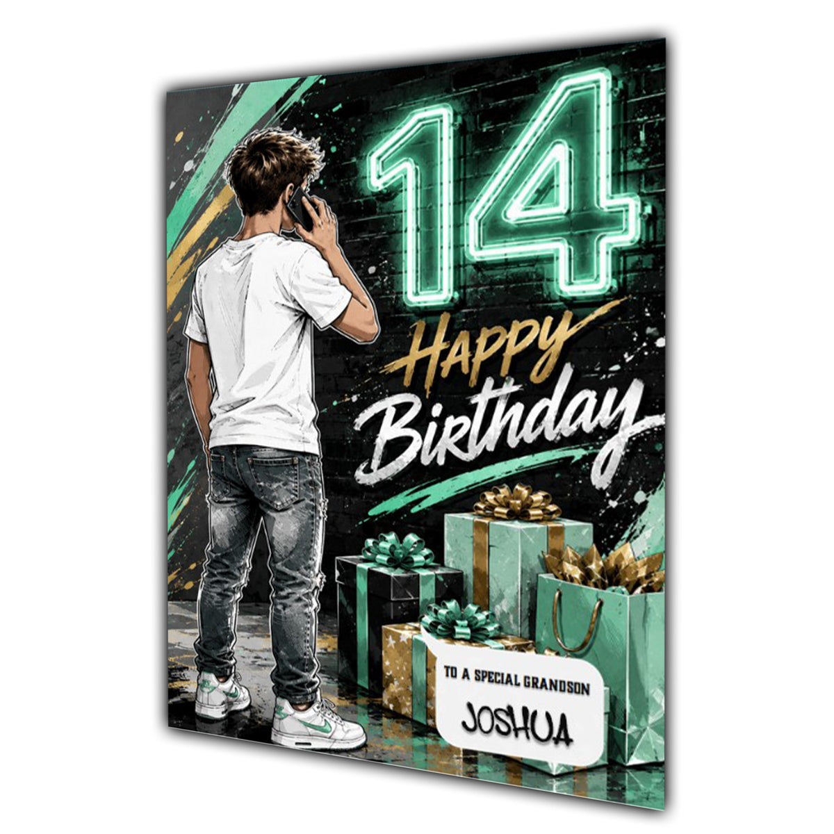 14th Birthday Card for Boys Personalised, Son, Grandson, Nephew,  A5 Size