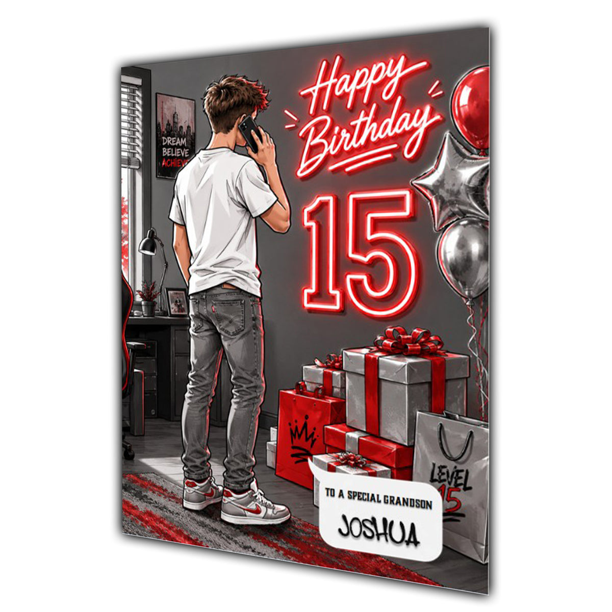 15th Birthday Card for Boys Personalised, Son, Grandson, Nephew,  A5 Size