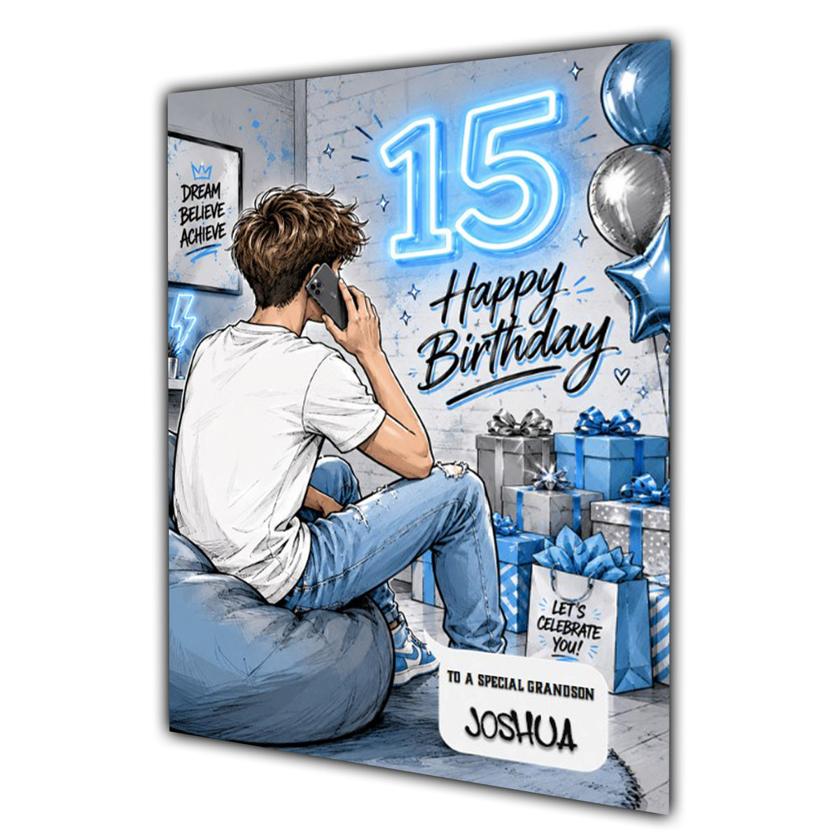 15th Birthday Card for Boys Personalised, Son, Grandson, Nephew,  A5 Size