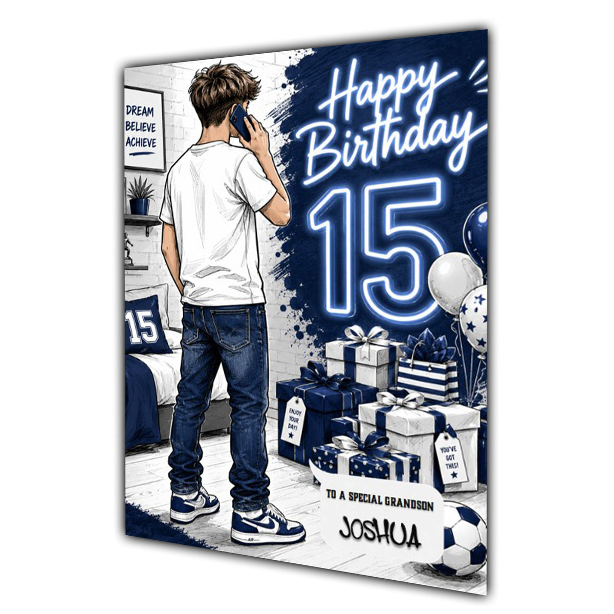 15th Birthday Card for Boys Personalised, Son, Grandson, Nephew,  A5 Size