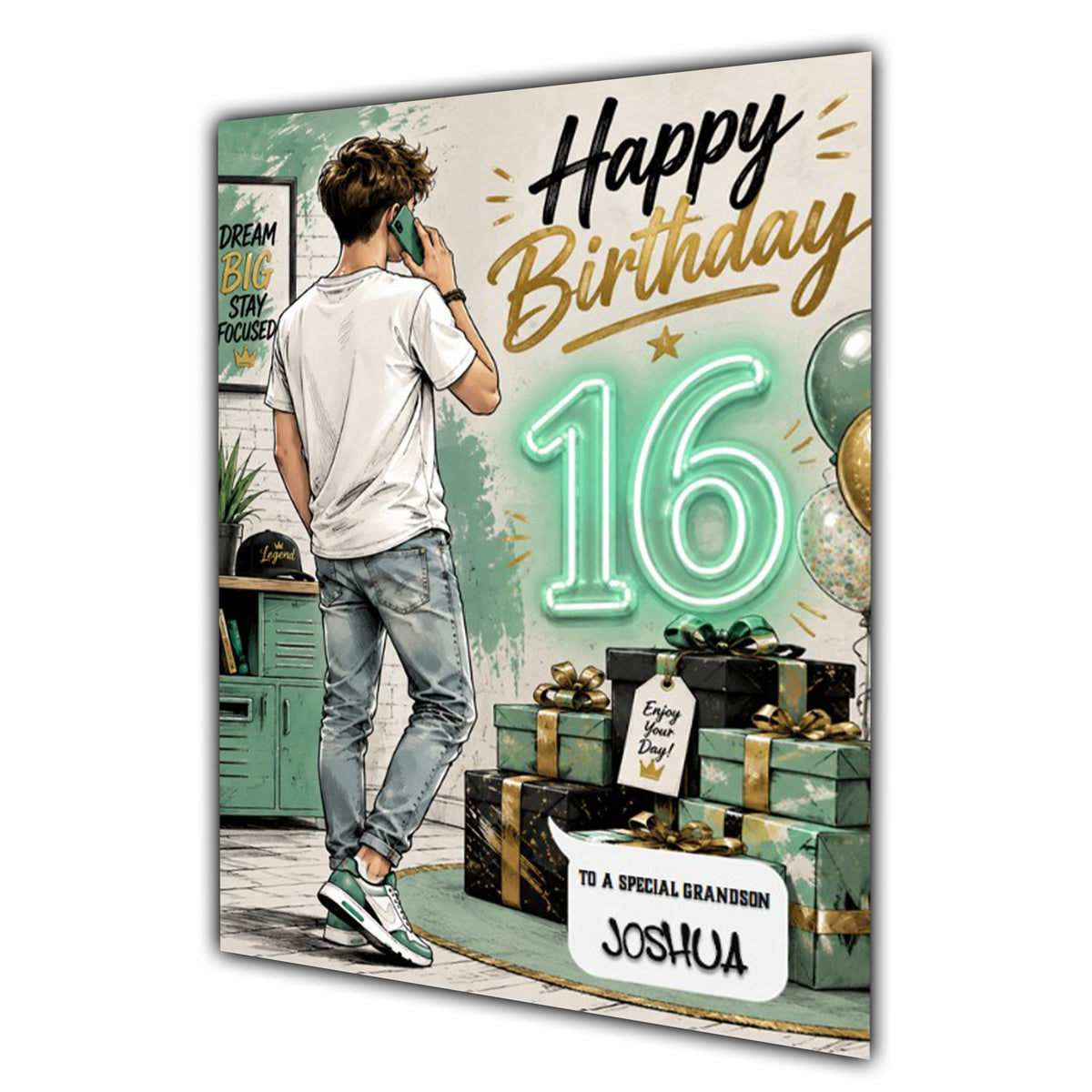 16th Birthday Card for Boys Personalised, Son, Grandson, Nephew,  A5 Size